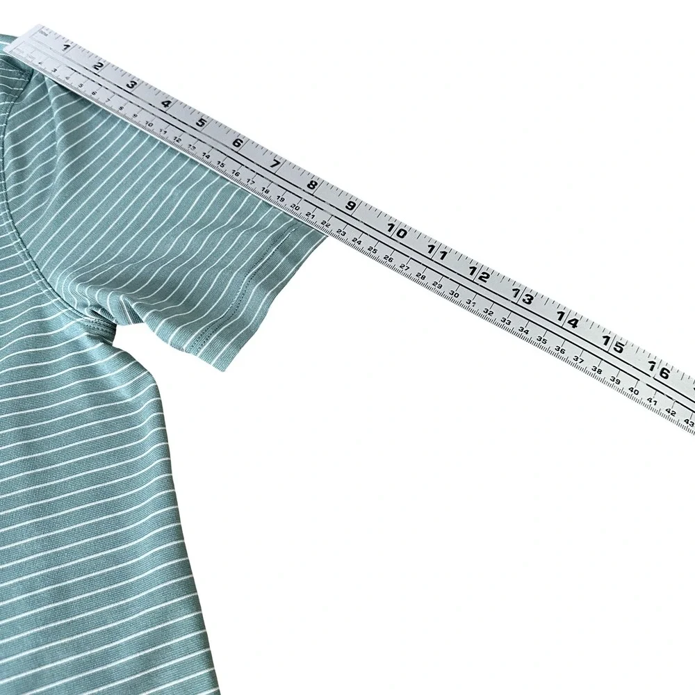 Lululemon Evolution Polo Shirt Mens Medium Sage Green Striped Short Sleeve Golf